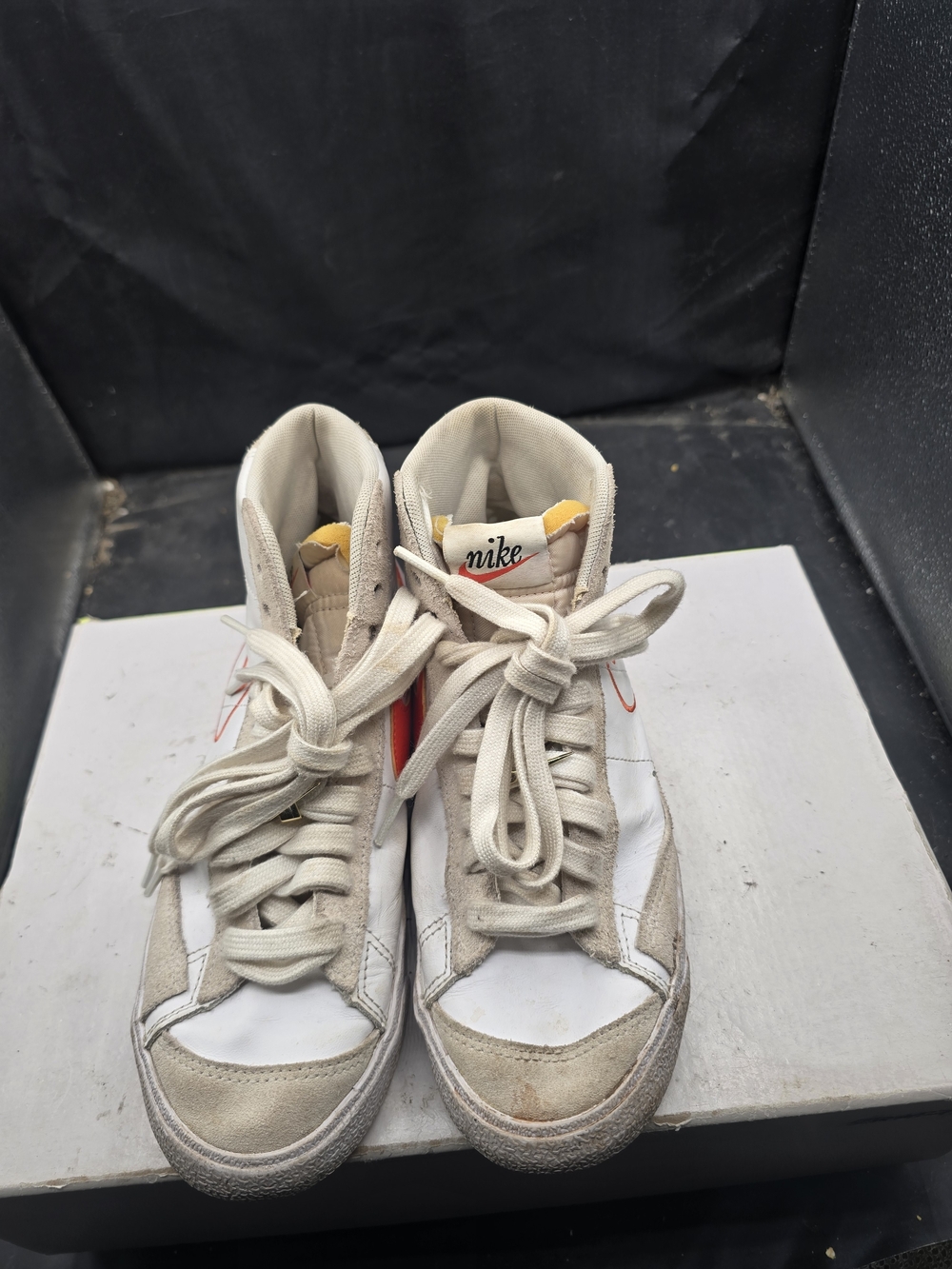 Nike High Top Sneakers in White and‎ Beige with Orange Swoosh